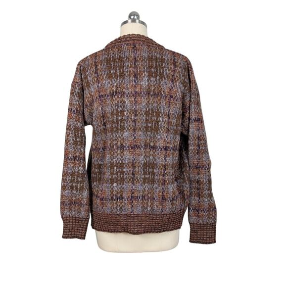 Vtg Wool Cardigan Sweater L Brown 90s Plaid Chunky Knit Button Pocket Heritage - Picture 3 of 14